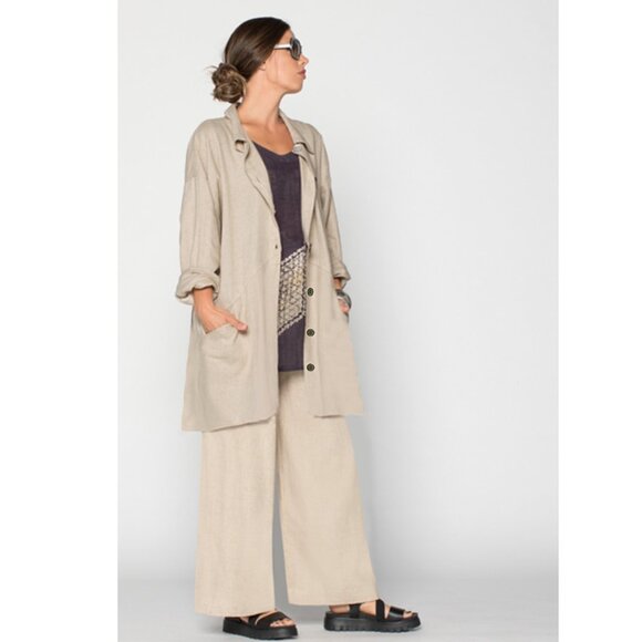 Vintage Mishi Oversized Linen Shirt Dress Jacket Beige Lagenlook Style